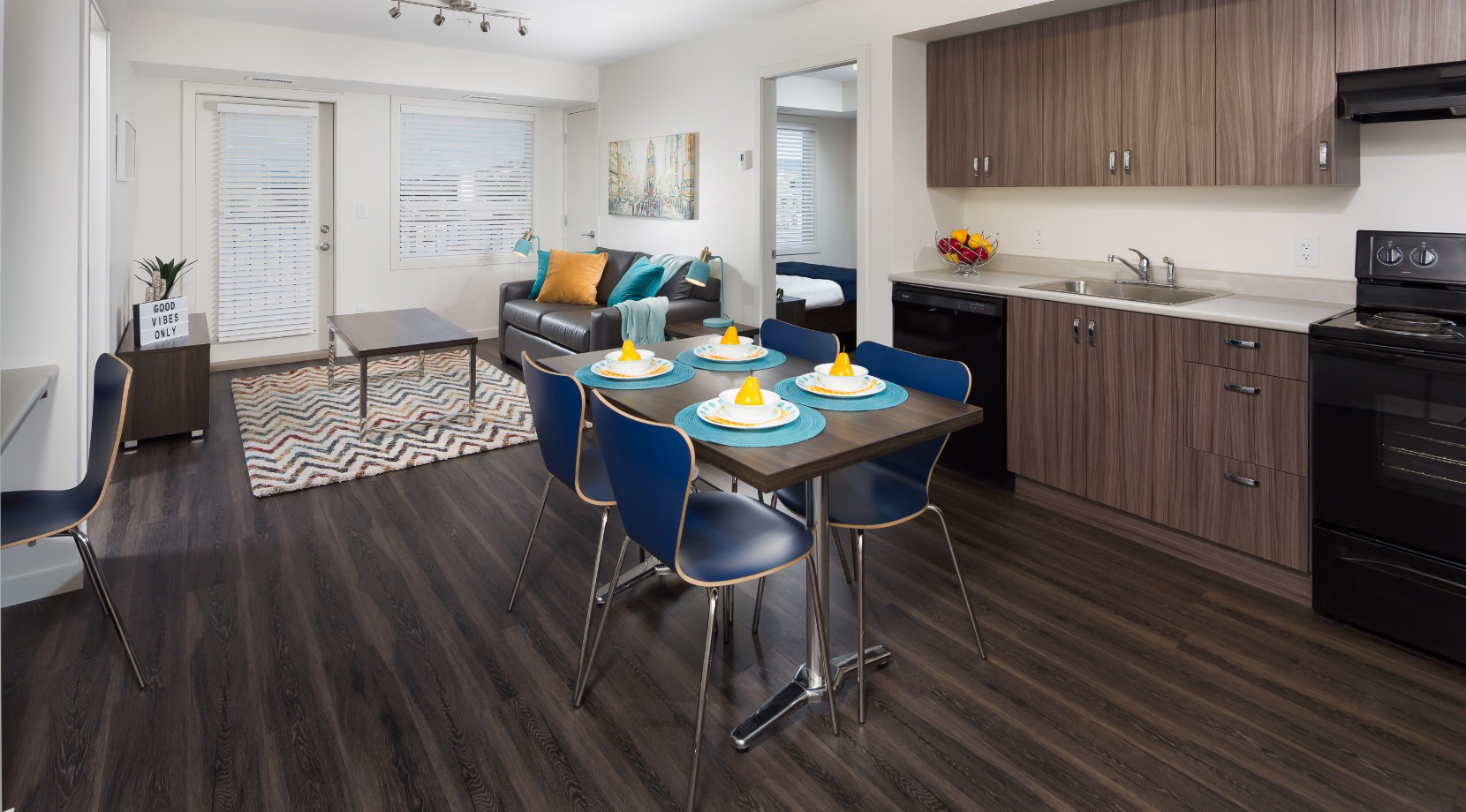 open concept kitchen and living room