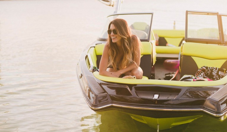 woman on a speed boat