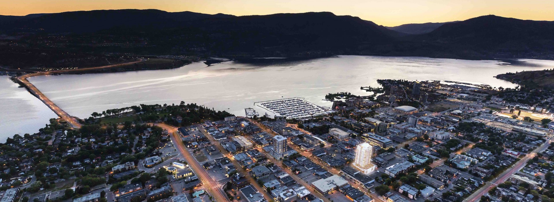 aerial view of kelowna at night
