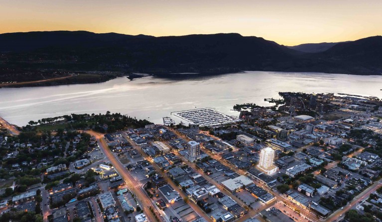 aerial view of kelowna at night
