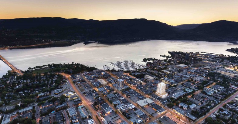 aerial view of kelowna at night