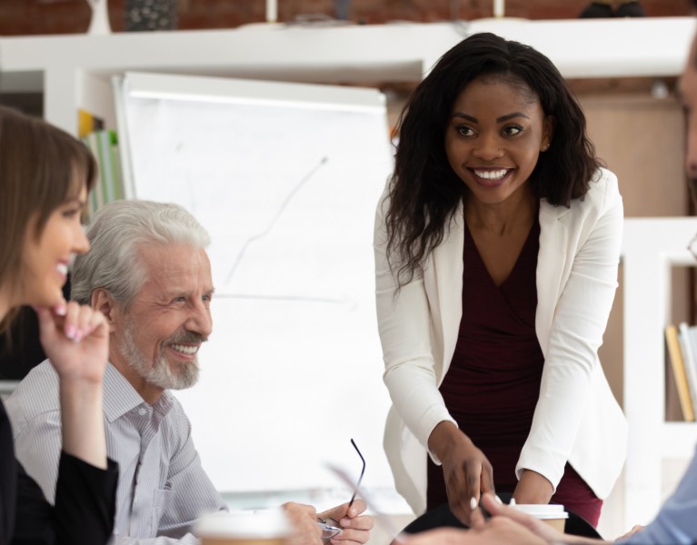 Manager talking to employees